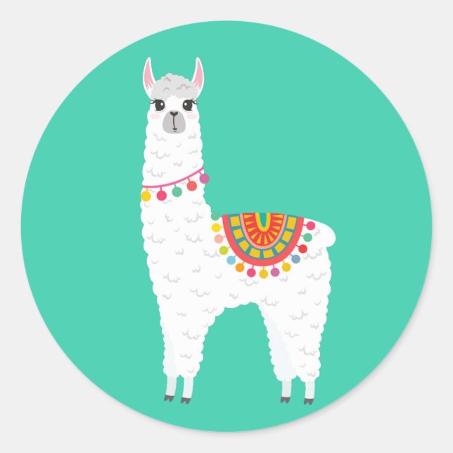 Sticker Rond Funy Alpaca llama drama cute animal (Devant)