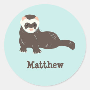 Sticker Rond Furet Brun Personnalisé Vert Menthe