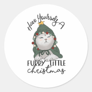 Sticker Rond Furie Petit Noël mignonne Chat Robe de Noël