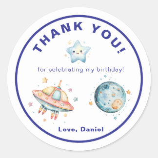 Sticker Rond Fusée Merci Espace Extérieur Anniversaire