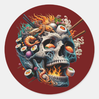 Sticker Rond Fusion du crâne de sushi électrique