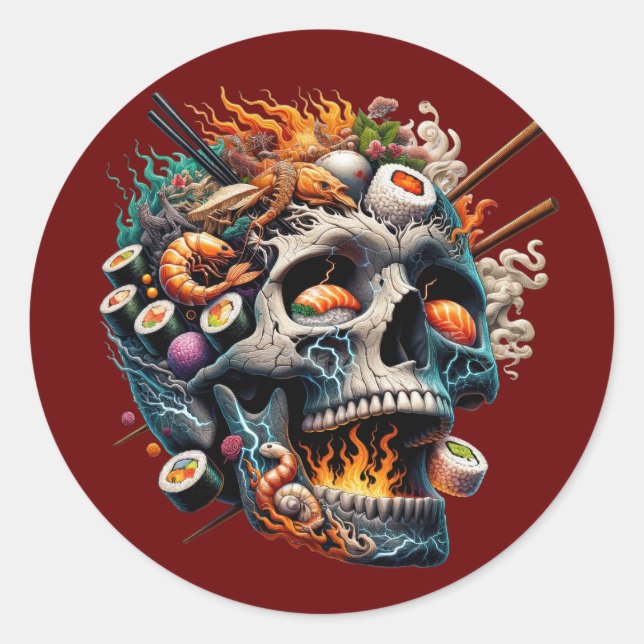 Sticker Rond Fusion du crâne de sushi électrique (Devant)