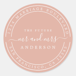 Sticker Rond Futur M. Mme Adresse de Retour Rose Poussiéreux Ch