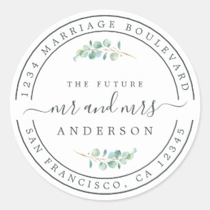 Sticker Rond Futur M. Mme Foliage Mariage Adresse de retour