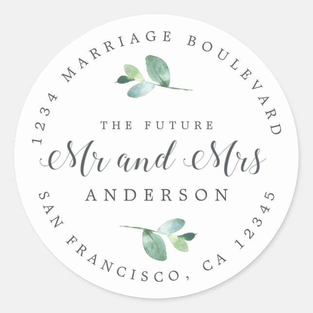 Sticker Rond Futur M. Mme Foliage Mariage Adresse de retour (Devant)