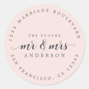 Sticker Rond Futur M. Mme Script Pastel Pink Adresse de retour