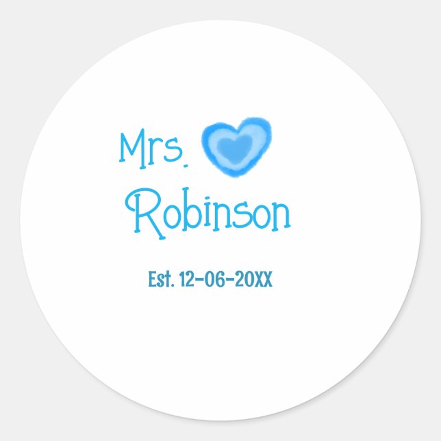 Sticker Rond Futur Mme ajouter nom date aquarelle cœur bleu (Devant)