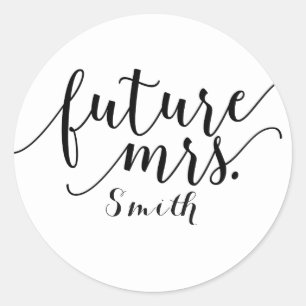 Sticker Rond Futur Mme Black Script Type Fiançailles Favor