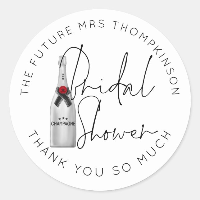 Sticker Rond Futur Mme Nom Champagne Fête des mariées blanche (Devant)