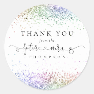 Sticker Rond Futur Mme Rainbow Parties scintillant Merci de Fêt