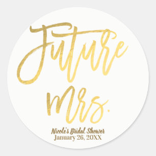 Sticker Rond Future Mrs. Faux Papier D'or Moderne Écriture Favo