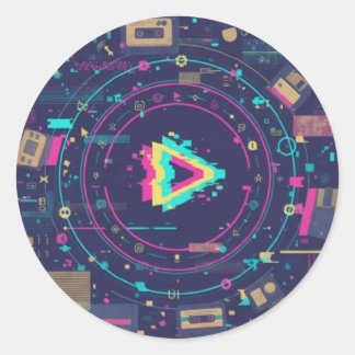 Sticker Rond Futuristic Digital Play Button Abstract design 