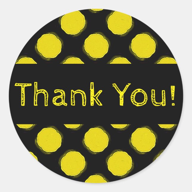 Sticker Rond Fuzzy Bright Jaune et noir Merci Pois (Devant)