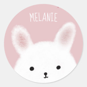 Sticker Rond Fuzzy Bunny Pink Personnalised