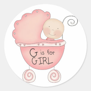 Sticker Rond G est pour Girl Pink Baby Buggy