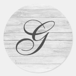 Sticker Rond G) Monogramme de bois rustique Boutique Monogram