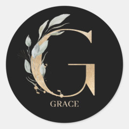 Sticker Rond G Monogramme Floral Personnalisé