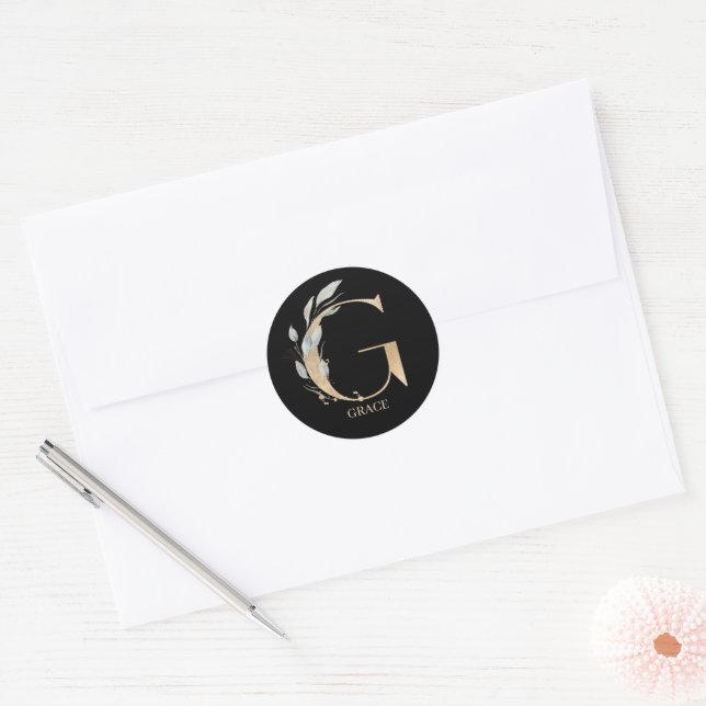 Sticker Rond G Monogramme Floral Personnalisé (Enveloppe)