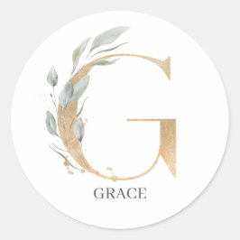 Sticker Rond G Monogramme Floral Personnalisé