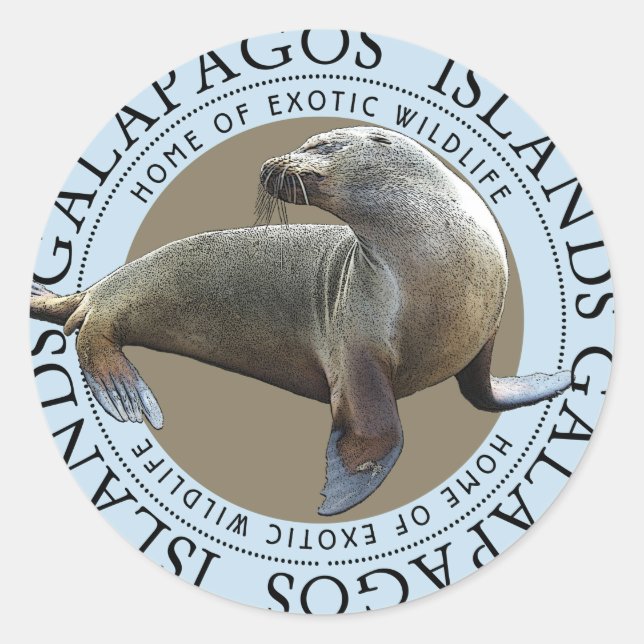 Sticker Rond Galapagos îles Seals Lions de mer (Devant)
