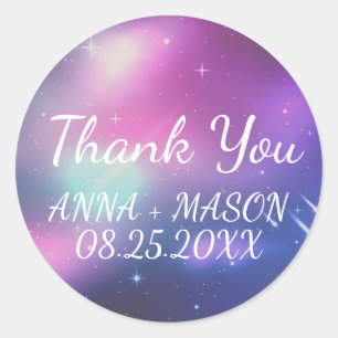 Sticker Rond Galaxie moderne avec Mariage de Merci étoilé