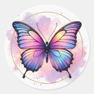 Sticker Rond Galaxie Papillon Pastel Éclaboussure