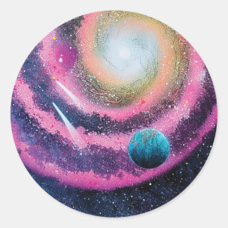 Sticker Rond Galaxie Rose