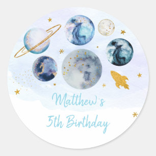 Sticker Rond Galaxy Blue Gold Espace extra-atmosphérique Annive