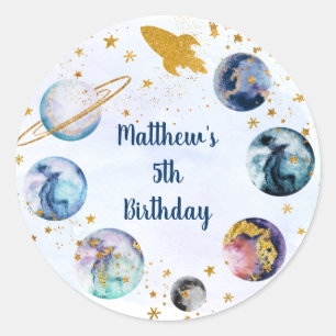 Sticker Rond Galaxy Blue Gold Espace extra-atmosphérique Annive