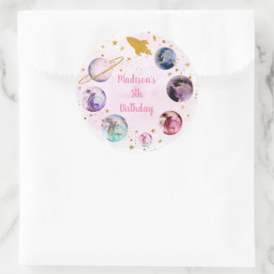 Sticker Rond Galaxy Pink Gold Espace extra-atmosphérique Annive
