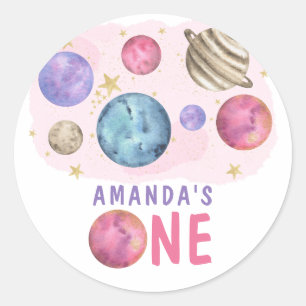 Sticker Rond Galaxy Space Girl Fête d'anniversaire