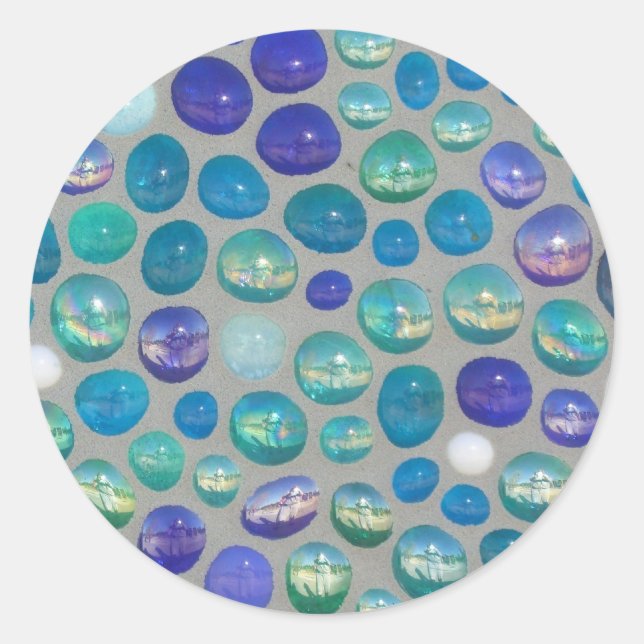 Sticker Rond Galets de verre bleu Mosaïque (Devant)