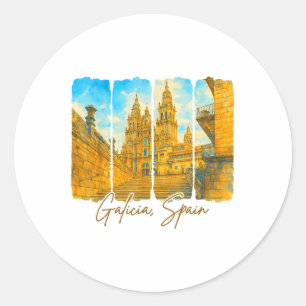 Sticker Rond Galice Espagne Voyager Voyage Brushstroke Me Retro