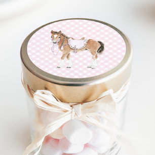 Sticker Rond Galoppez les Filles Cheval Rose Anniversaire