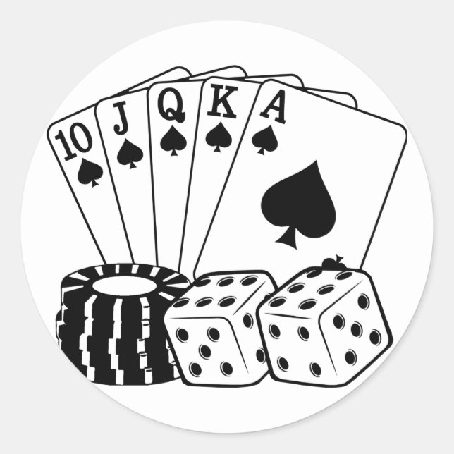 Sticker Rond Gambling Casino Cartes Dice Poker Chips Art (Devant)