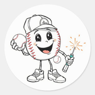 Sticker Rond Game On! La Mascotte de sport ultime : Bash the Ba