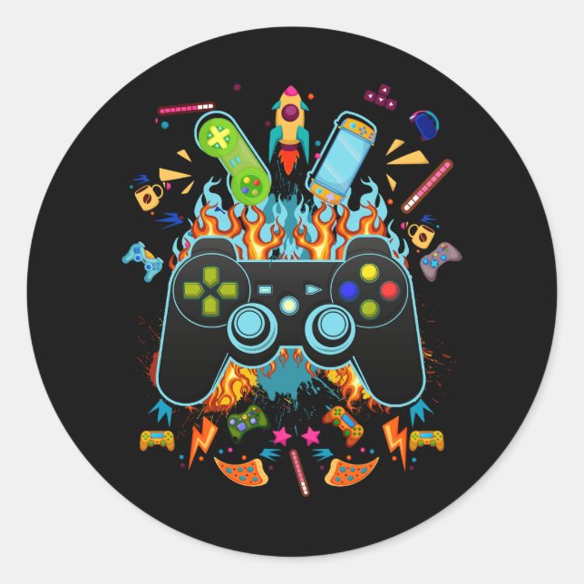 Sticker Rond Gamer Aesthétique Graphisme Jeux Vidéo Gamepad (Devant)
