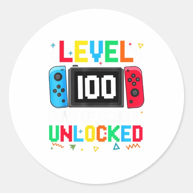 Sticker Rond Gamer Level Unlocked 100 Days Of School Student Bo (Devant)