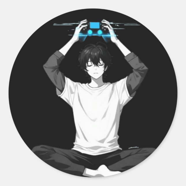 Sticker Rond Gamer Meditation Mind Loading (Devant)