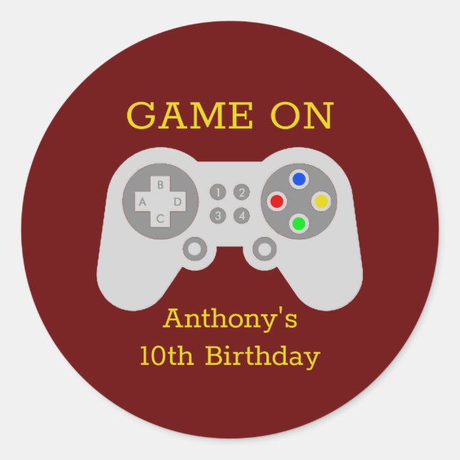Sticker Rond Gamer moderne N'importe quel âge fête d'anniversai (Devant)