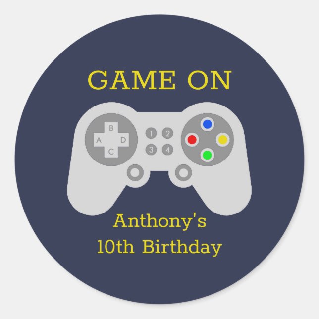 Sticker Rond Gamer moderne N'importe quel âge fête d'anniversai (Devant)