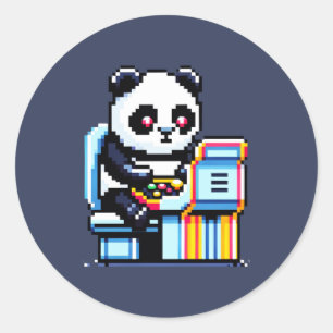 Sticker Rond Gamer Panda - Joli Pixel Art Arcade Design
