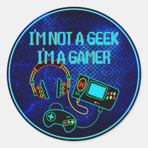 Sticker Rond Gamer Retro Neon Blue