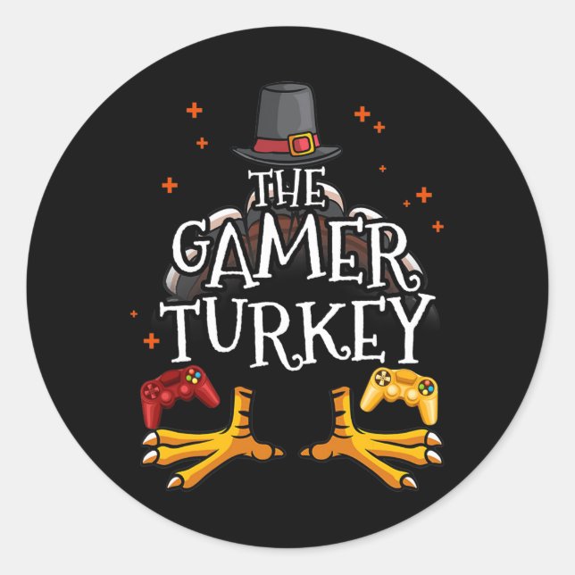 Sticker Rond Gamer Turquie Bon thanksgiving Vidéo Jeu amusant (Devant)