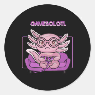 Sticker Rond Gamesolotl Axolotl Vidéo Gamer Kawaii Pastel Goth