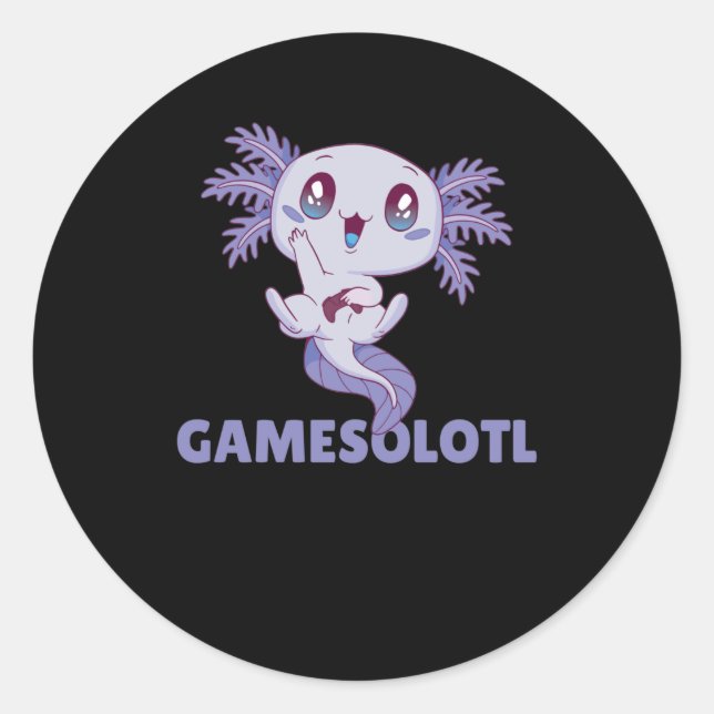 Sticker Rond Gamesolotl Funny Axolotl Mot Jeu Pour Les Joueurs (Devant)