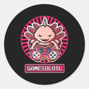 Sticker Rond Gamesolotl Vidéo Gamer Axolotl Cute Axolotl Kawai