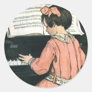 Sticker Rond Gammes par Jessie Willcox Smith, Fille de Musique 