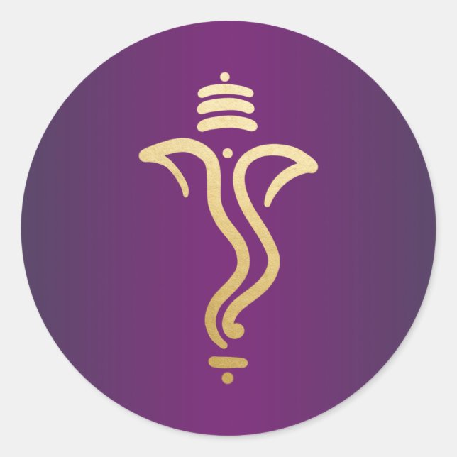 Sticker Rond Ganesh de fête pourpre doré/ Dieu indien (Devant)