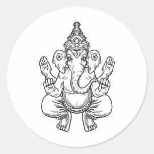 Sticker Rond Ganesh Dieu Pixels Éléphant Indien Animal Yoga Hin